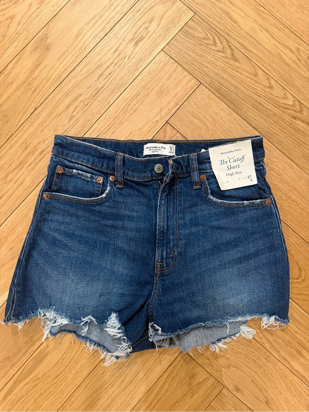 Abercrombie & Fitch Distressed High-Rise Denim Cutoff Shorts - Dark Blue